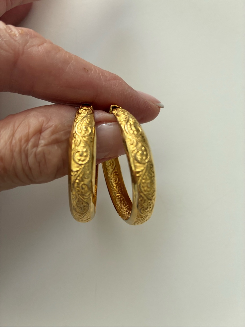 Gold-Tone Engraved Hoop Earrings - Women's Fashion Jewelry